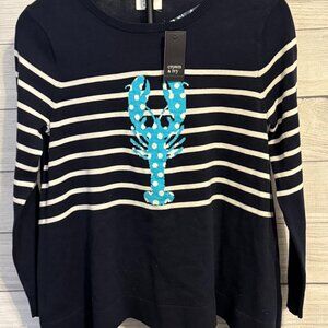 Share Crown & Ivy Women’s PS Sweater – Navy with Light Blue Lobster NWT – 100% C
